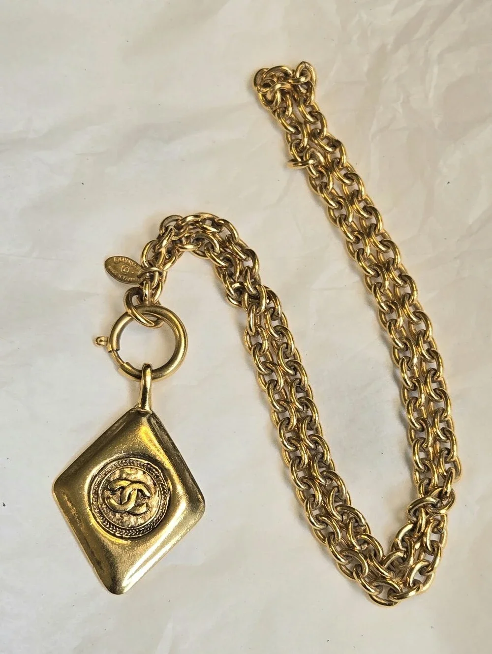 #161 - Chanel Coco Mark Diamond Motif Necklace, Gold Plated - VINTAGE